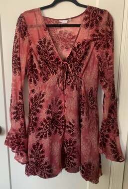 ASOS Velvet Burnout Floral Mini Dress Pink Boho Fairycore Women’s US 8